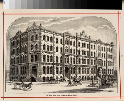 The Bryan Block, Ecke LaSalle und Monroe Streets, Chicago, Illustration in The Merchants and Manufacturers of Chicago Illustrated, 1873 von American School